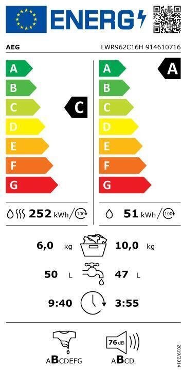 AEG LWR962C16H 9000 cena un informācija | Veļas mašīnas | 220.lv