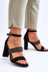 Zamšādas sandales ar pītu papēža siksnu Black Roselia cena un informācija | Sieviešu sandales | 220.lv