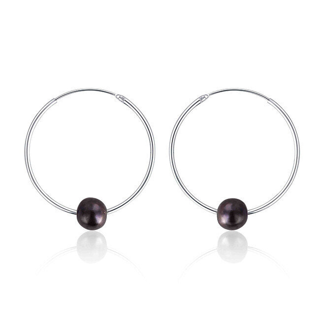 Sudraba auskaru apļi ar īstām melnām pērlēm JwL Luxury Pearls JL0632 sJL0632 cena un informācija | Auskari | 220.lv