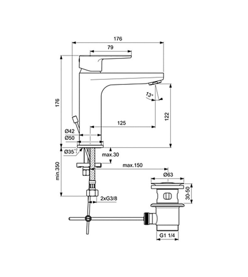 Jaucējkrāni Ideal Standard komplekts 3IN1: izlietne Cerafine O ar apakšējo vārstu, termostatējama vanna un dušas jaucējkrāns CERATHERM T100 un 900 mm dušas statīvs ar trīs funkcijām manuāla dušas galva, hroma BC985AA cena un informācija | Jaucējkrāni | 220.lv