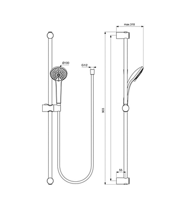 Jaucējkrāni Ideal Standard komplekts 3IN1: izlietne Cerafine O ar apakšējo vārstu, termostatējama vanna un dušas jaucējkrāns CERATHERM T100 un 900 mm dušas statīvs ar trīs funkcijām manuāla dušas galva, hroma BC985AA cena un informācija | Jaucējkrāni | 220.lv