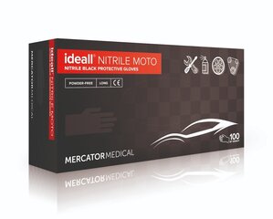 Biezi vienreizlietojami nitrila cimdi, Ideall® nitrile moto, melnā krāsā. цена и информация | Рабочие перчатки | 220.lv