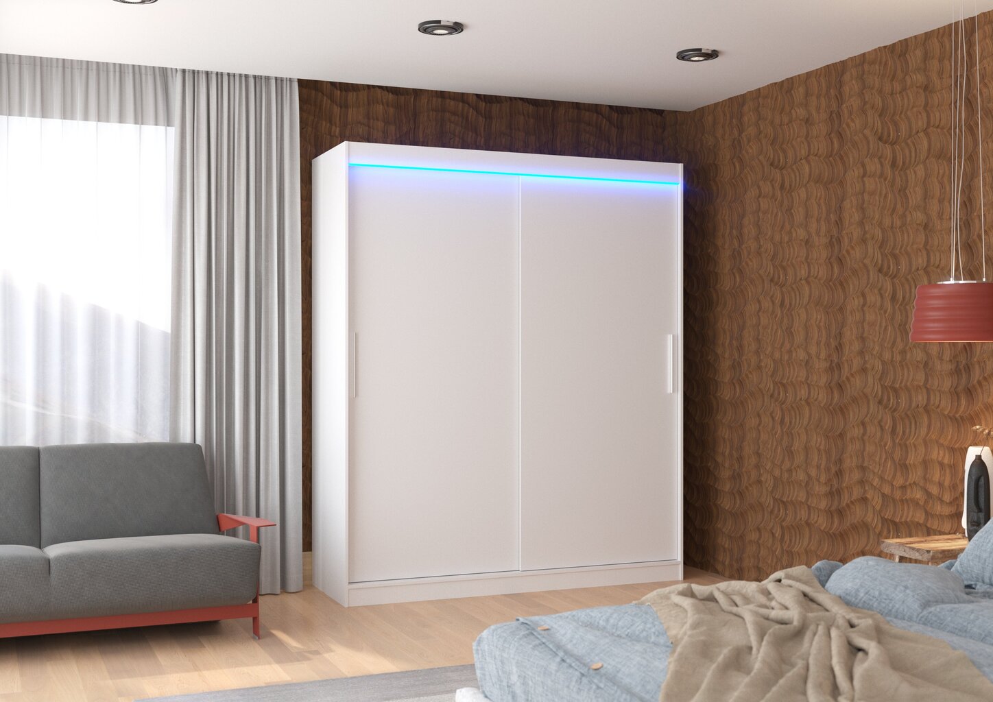 Skapis ADRK Furniture ar LED apgaismojumu Lincoln 180, balts cena un informācija | Skapji | 220.lv