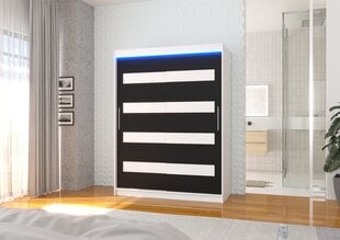 Skapis ADRK Furniture ar LED apgaismojumu Martinez 150, melns/balts cena un informācija | Skapji | 220.lv