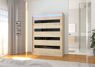 Skapis ADRK Furniture ar LED apgaismojumu Martinez 150, smilšu krāsas cena un informācija | Skapji | 220.lv