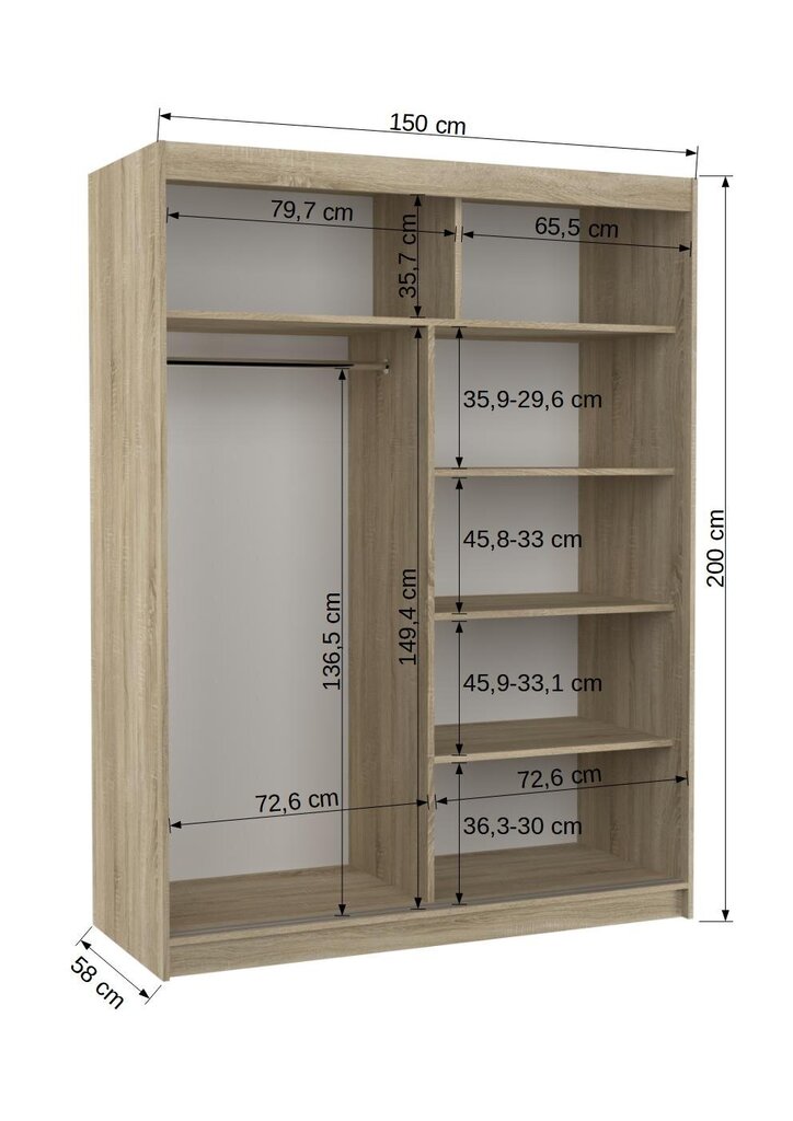 Skapis ADRK Furniture ar LED apgaismojumu Martinez 150, smilšu cena un informācija | Skapji | 220.lv