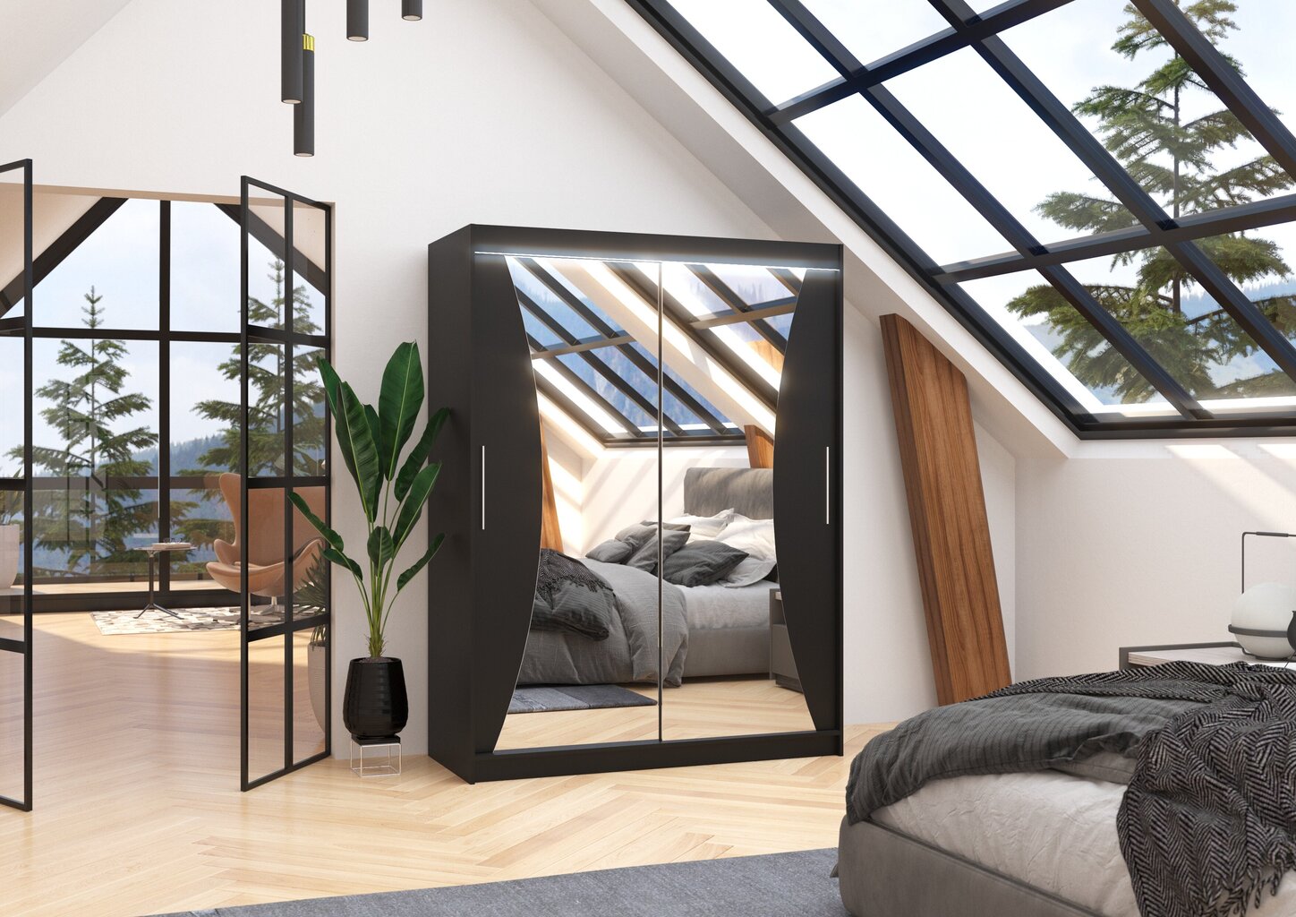 Skapis ADRK Furniture ar LED apgaismojumu Max 150, melns cena un informācija | Skapji | 220.lv