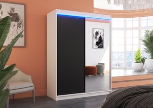 Skapis ADRK Furniture ar LED apgaismojumu Jordi 150, melns/balts cena un informācija | Skapji | 220.lv