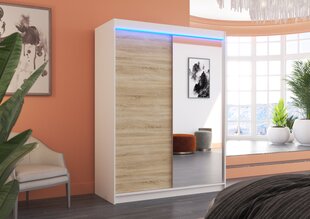Skapis ADRK Furniture ar LED apgaismojumu Jordi 150, smilšu/balts cena un informācija | Skapji | 220.lv