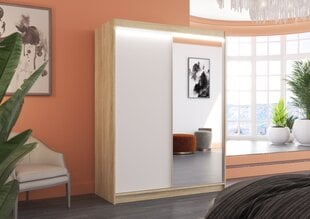 Skapis ADRK Furniture ar LED apgaismojumu Jordi 150, balts/smilšu cena un informācija | Skapji | 220.lv