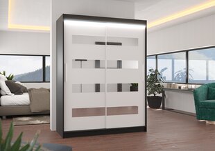 Skapis ADRK Furniture ar LED apgaismojumu Baltic 150, balts/melna цена и информация | Шкафы | 220.lv