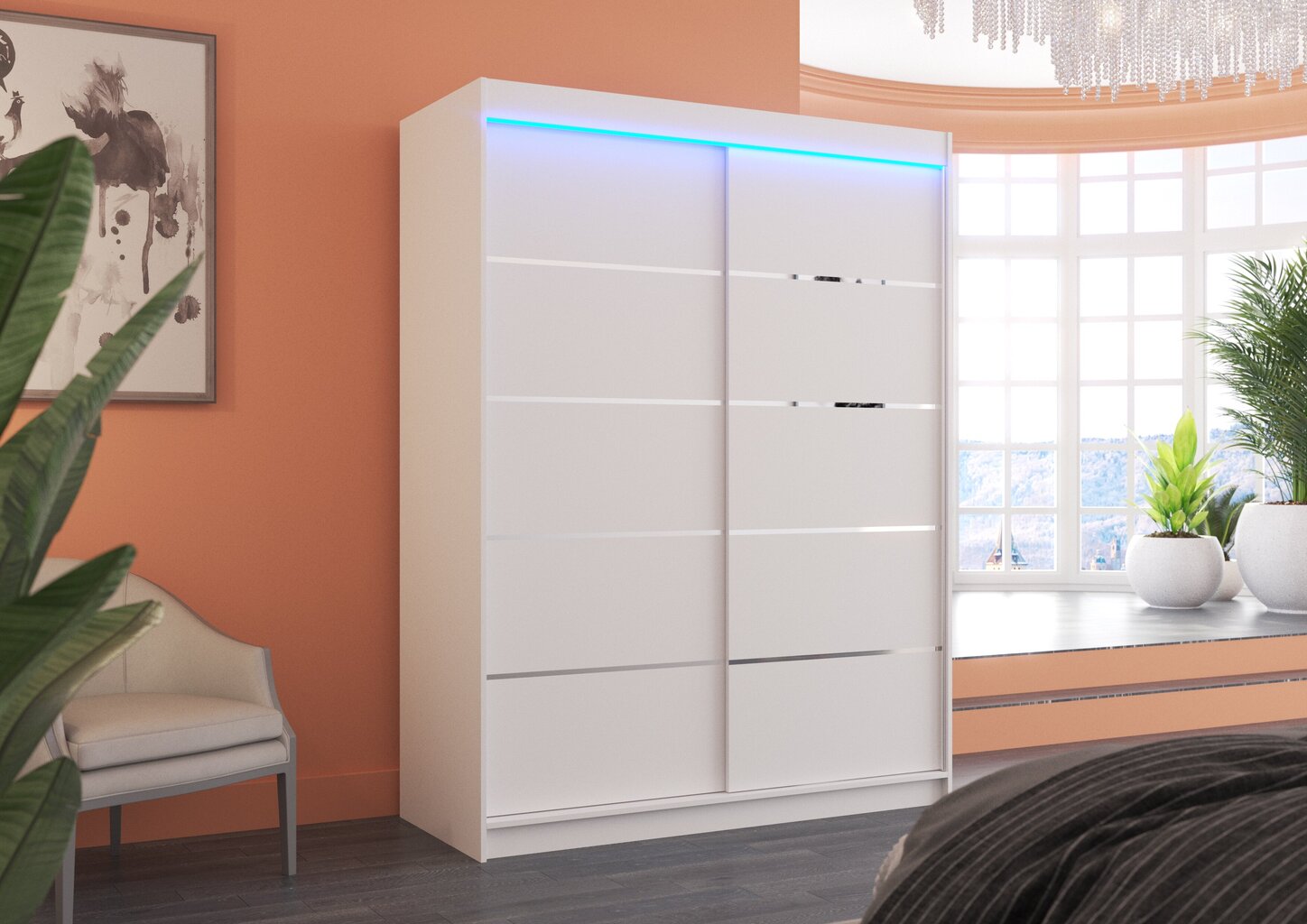 Skapis ADRK Furniture ar LED apgaismojumu Luft 150, balts cena un informācija | Skapji | 220.lv