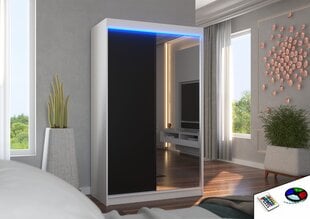 Skapis ADRK Furniture ar LED apgaismojumu Rewena 120, melns/balts cena un informācija | Skapji | 220.lv