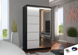 Skapis ADRK Furniture ar LED apgaismojumu Nicea 120, balts/melns cena un informācija | Skapji | 220.lv