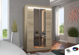 Skapis ADRK Furniture ar LED apgaismojumu Genua 120, smilšu cena un informācija | Skapji | 220.lv