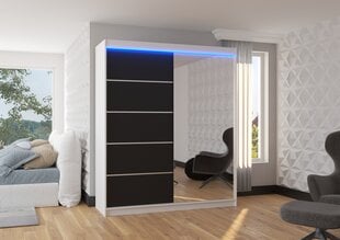 Skapis ADRK Furniture ar LED apgaismojumu Caro 180, melns/balts cena un informācija | Skapji | 220.lv