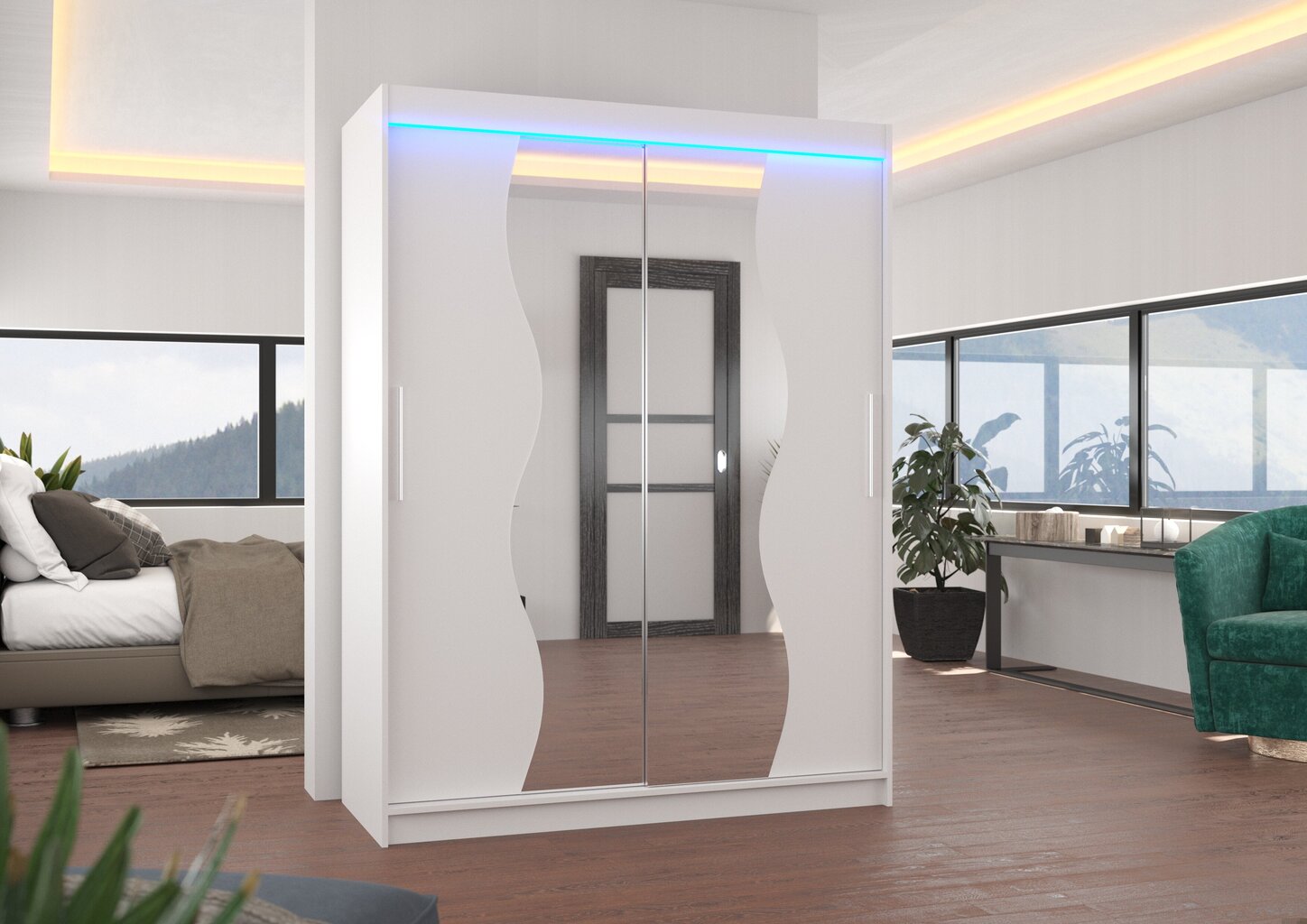 Skapis ADRK Furniture ar LED apgaismojumu Renzo 150, balts cena un informācija | Skapji | 220.lv