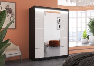 Skapis ADRK Furniture ar LED apgaismojumu Nordic 150, balts/melns cena un informācija | Skapji | 220.lv