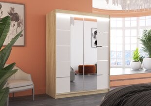 Skapis ADRK Furniture ar LED apgaismojumu Nordic 150, balts/smilšu cena un informācija | Skapji | 220.lv