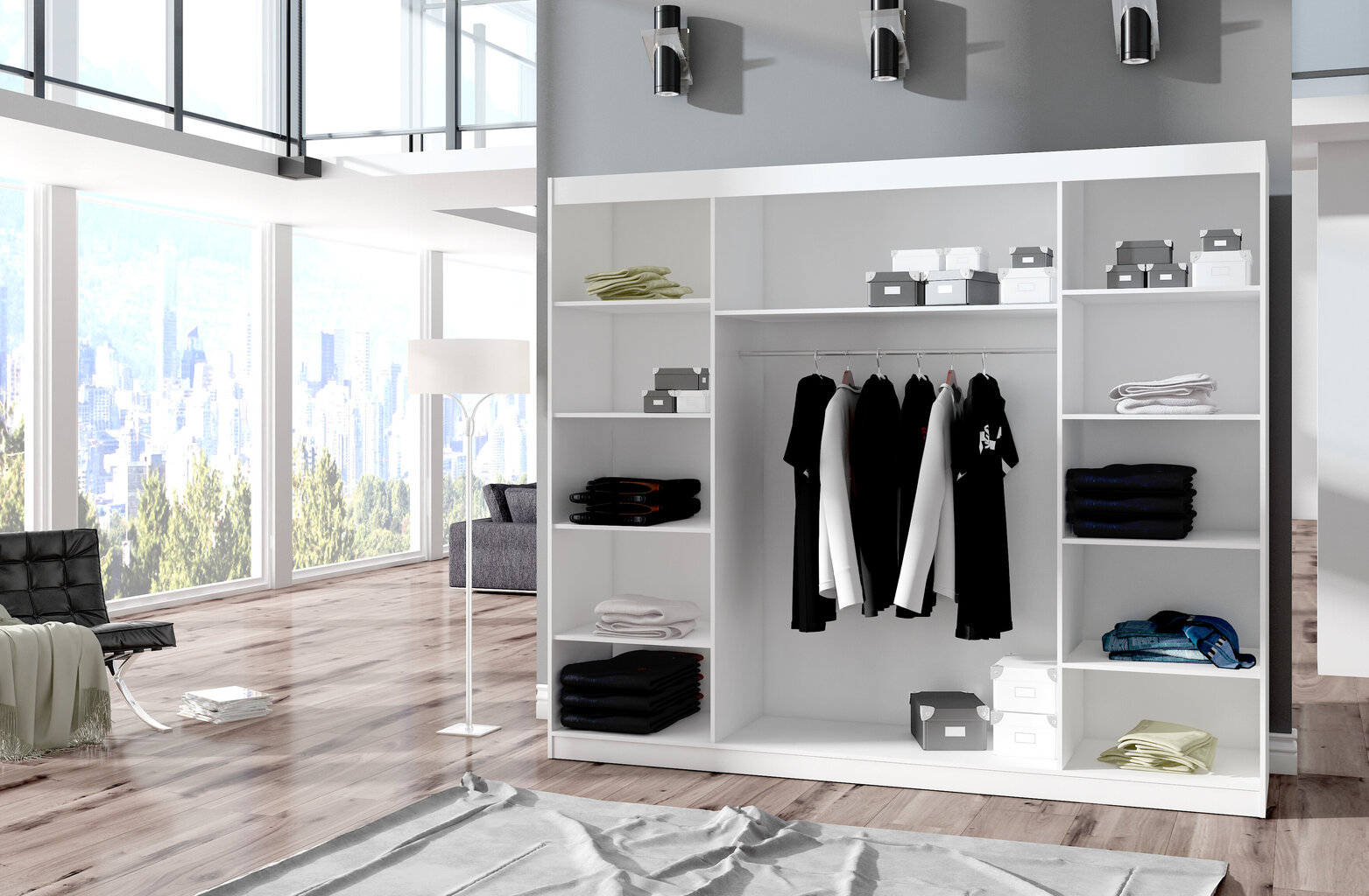 Skapis ADRK Furniture ar LED apgaismojumu Salto 250, balts cena un informācija | Skapji | 220.lv