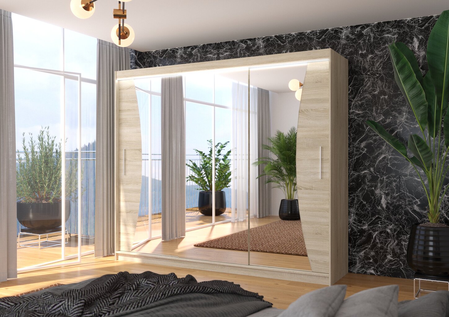 Skapis ADRK Furniture ar LED apgaismojumu Diego 250, smilšu cena un informācija | Skapji | 220.lv