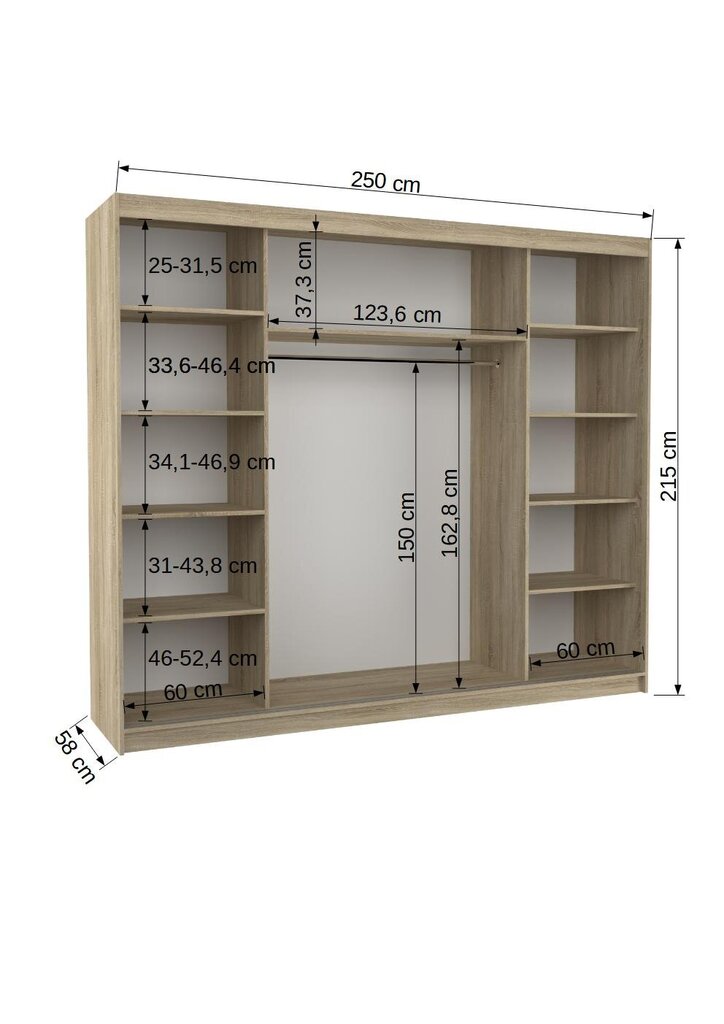 Skapis ADRK Furniture ar LED apgaismojumu Diego 250, balts/smilšu cena un informācija | Skapji | 220.lv