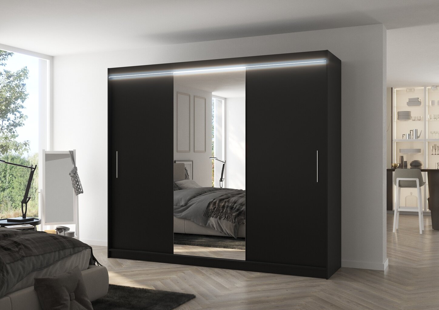 Skapis ADRK Furniture ar LED apgaismojumu Denis 250, melns цена и информация | Skapji | 220.lv