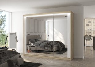 Skapis ADRK Furniture ar LED apgaismojumu Chester 250, balts/smilšu cena un informācija | Skapji | 220.lv