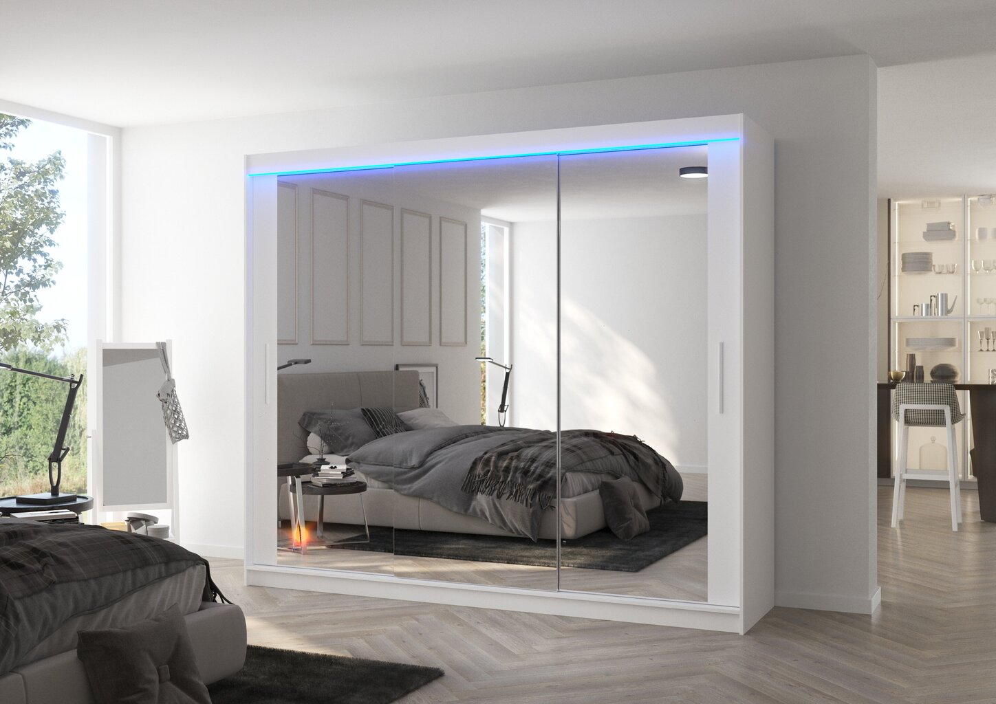 Skapis ADRK Furniture ar LED apgaismojumu Chester 250, balts cena un informācija | Skapji | 220.lv