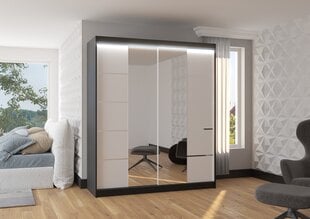 Skapis ADRK Furniture ar LED apgaismojumu Traves 180, balts/melns cena un informācija | Skapji | 220.lv