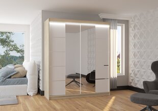 Skapis ADRK Furniture ar LED apgaismojumu Traves 180, balts/smilšu cena un informācija | Skapji | 220.lv