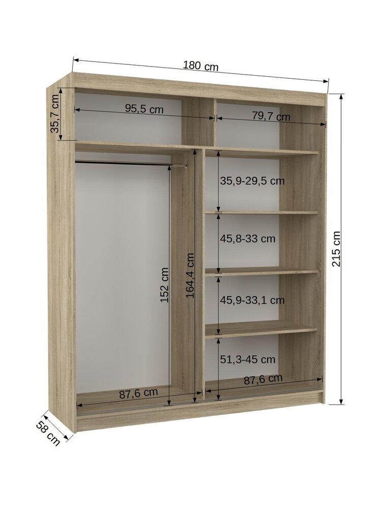 Skapis ADRK Furniture ar LED apgaismojumu Traves 180, balts/smilšu cena un informācija | Skapji | 220.lv