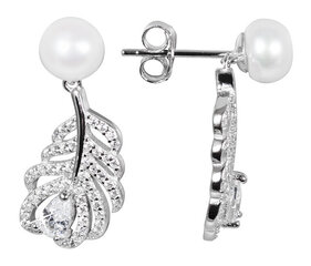 Pērļu auskari ar baltu īstu pērli un cirkoniem JwL Luxury Pearls Feather JL0536 sJL0536 cena un informācija | Auskari | 220.lv