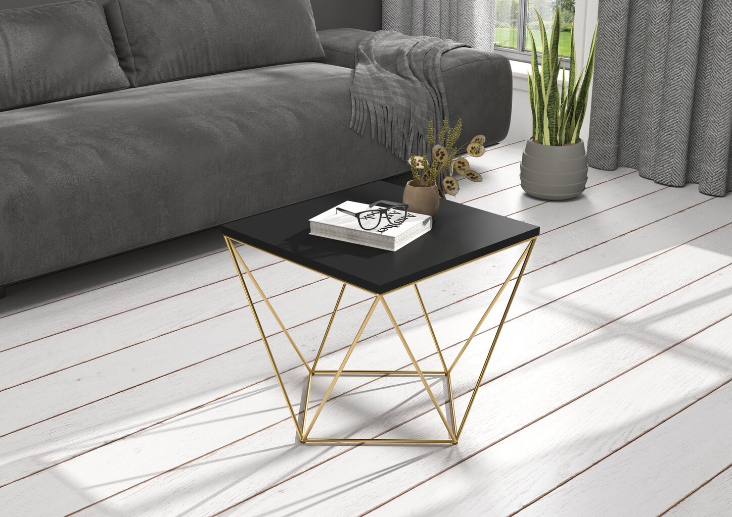 Kafijas galdiņš ADRK Furniture Diana 50x50cm, melns/zelta cena un informācija | Žurnālgaldiņi | 220.lv