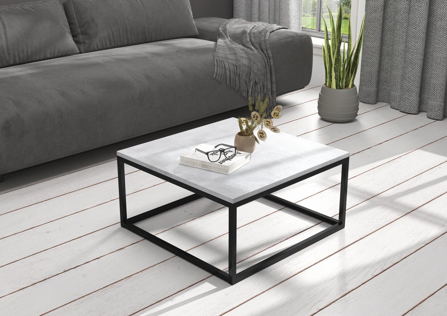 Kafijas galdiņš ADRK Furniture Belten 65x65cm, pelēks/melns cena un informācija | Žurnālgaldiņi | 220.lv
