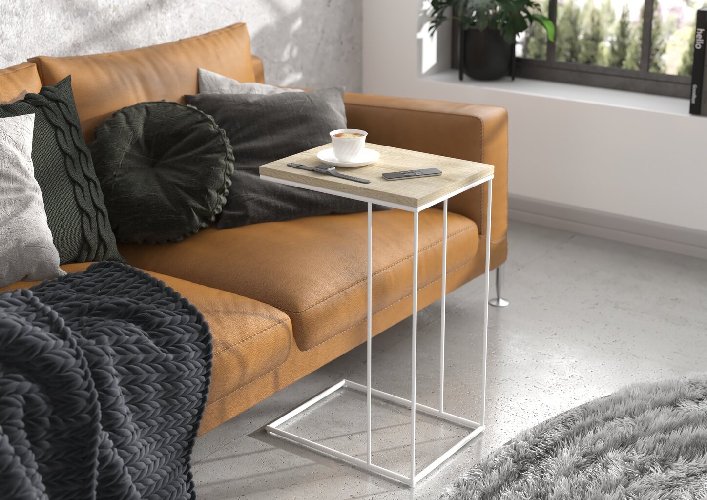 Sānu galds ADRK Furniture Dru, 62x30x40 cm, gaiši brūns/balts цена и информация | Žurnālgaldiņi | 220.lv