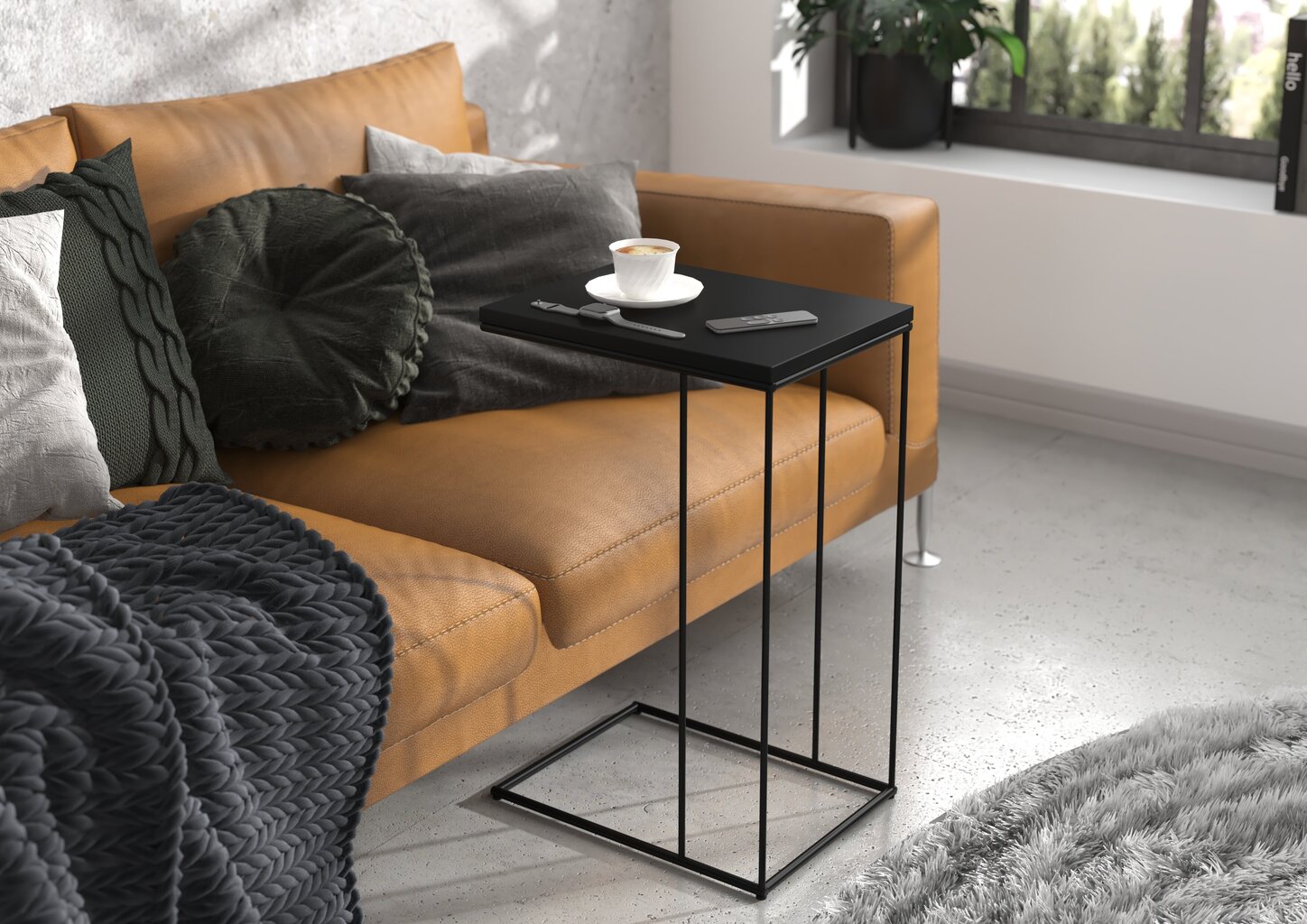 Sānu galds ADRK Furniture Dru, 62x30x40 cm, gaiši melns cena un informācija | Žurnālgaldiņi | 220.lv