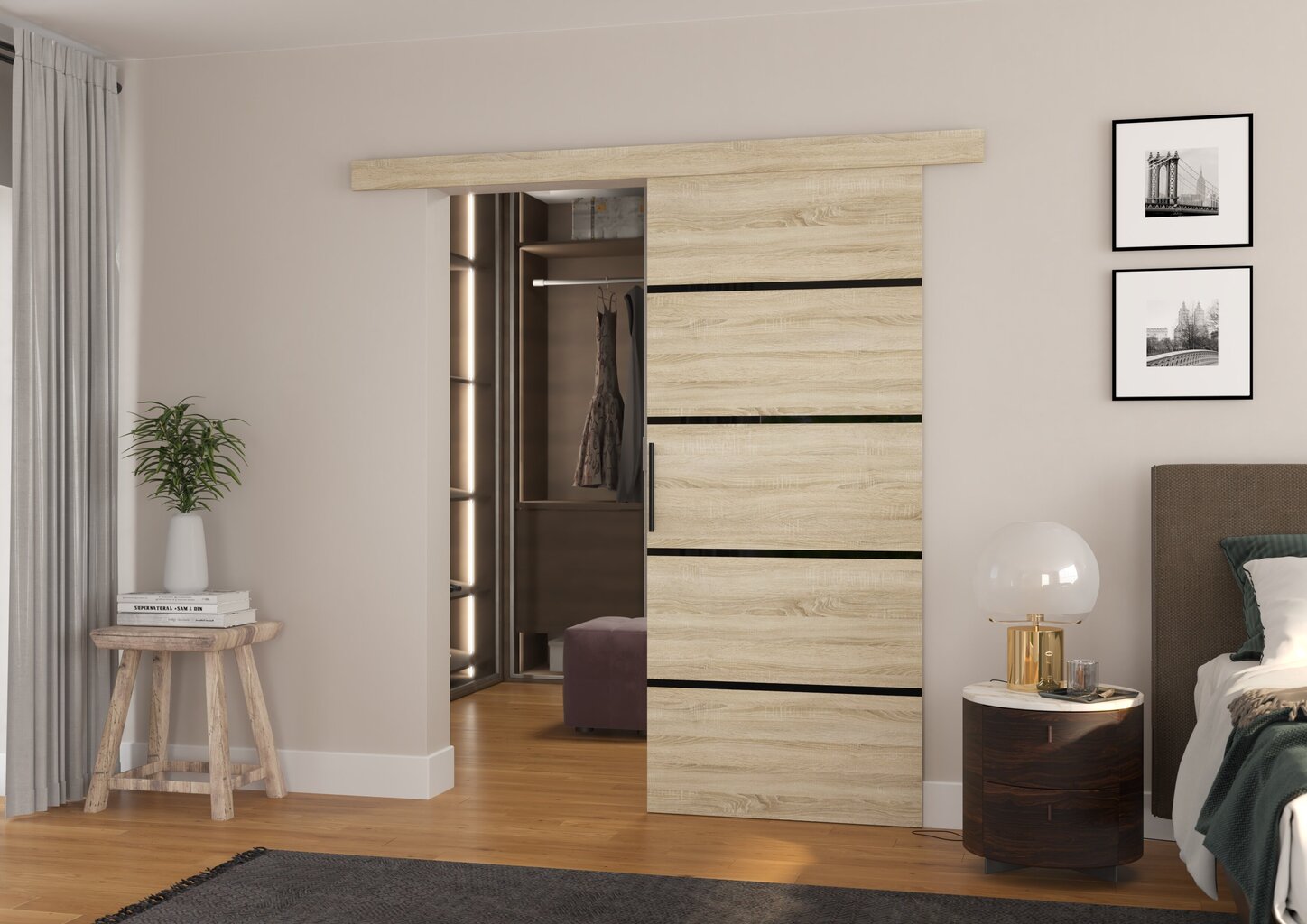 Bīdāmās durvis ADRK Furniture Muschu 96, smilšu цена и информация | Skapji | 220.lv