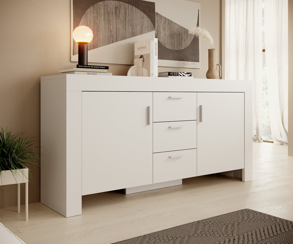 Kumode ADRK Furniture 3SZ2D Cesiro, balta цена и информация | Kumodes | 220.lv