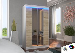 Skapis ADRK Furniture ar LED apgaismojumu Marvin 120, smilšu/balts cena un informācija | Skapji | 220.lv