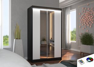 Skapis ADRK Furniture ar LED apgaismojumu Marvin 120, balts/melns cena un informācija | Skapji | 220.lv