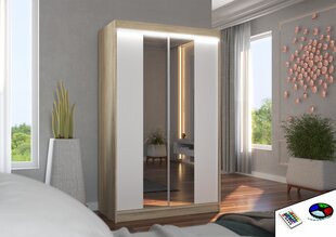 Skapis ADRK Furniture ar LED apgaismojumu Marvin 120, balts/smilšu cena un informācija | Skapji | 220.lv