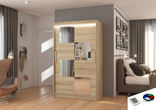 Skapis ADRK Furniture ar LED apgaismojumu Lugano 120, smilšu cena un informācija | Skapji | 220.lv
