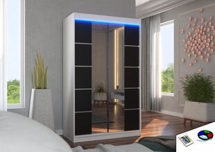 Skapis ADRK Furniture ar LED apgaismojumu Genua 120, melns/balts cena un informācija | Skapji | 220.lv