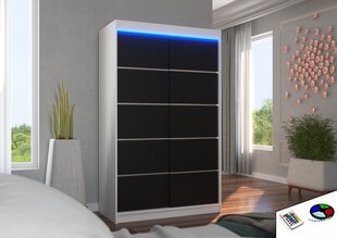 Skapis ADRK Furniture ar LED apgaismojumu Benisso 120, melns/balts cena un informācija | Skapji | 220.lv