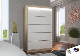 Skapis ADRK Furniture ar LED apgaismojumu Benisso 120, balts/smilšu cena un informācija | Skapji | 220.lv