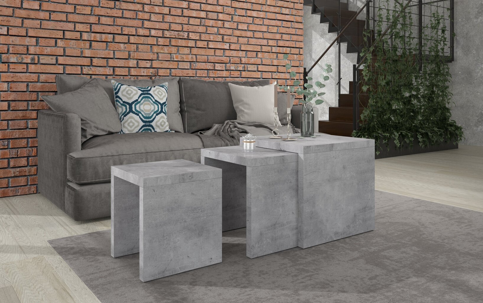 3 kafijas galdiņu komplekts ADRK Furniture Basel, 55x55cm, pelēks cena un informācija | Žurnālgaldiņi | 220.lv