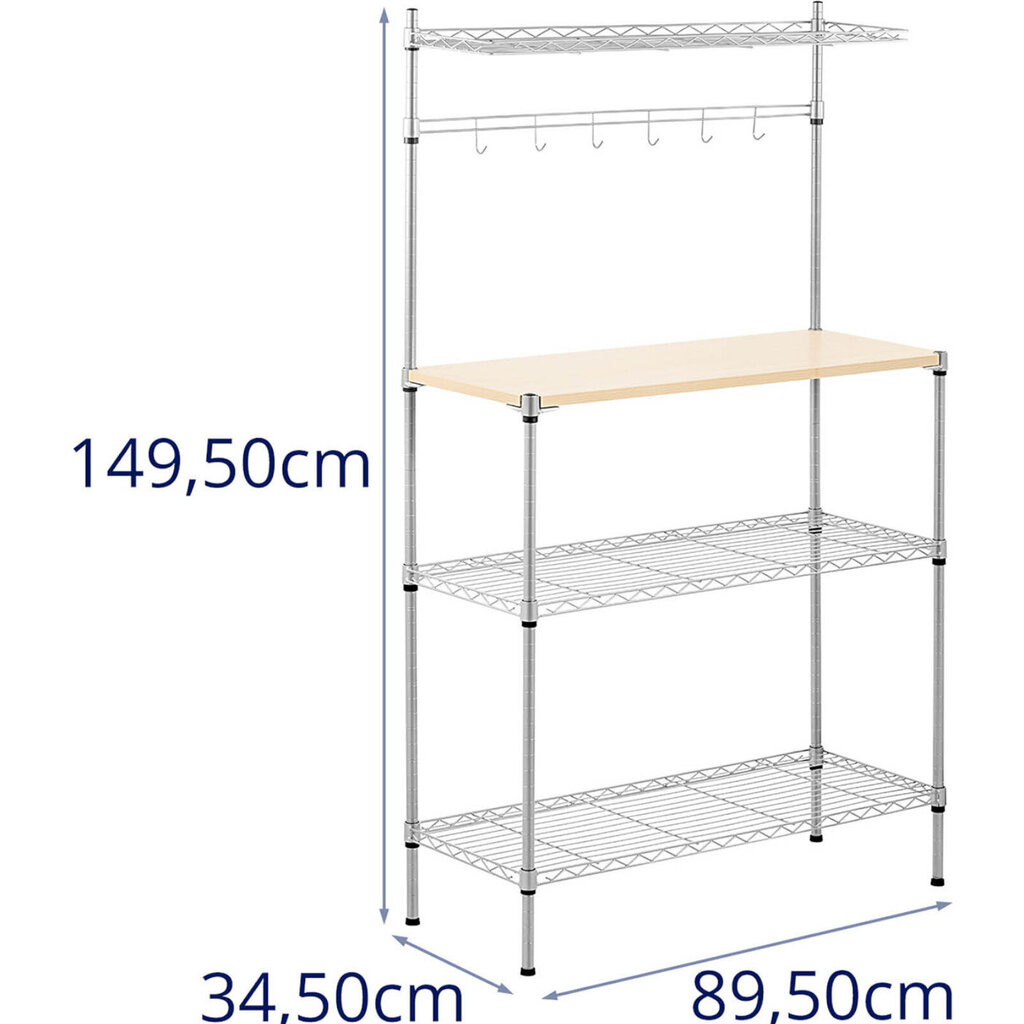 Metāla režģis noliktavas virtuvei 4 plauktu āķi 90 x 35 x 152 cm līdz 121 kg cena un informācija | Saimniecības plaukti | 220.lv