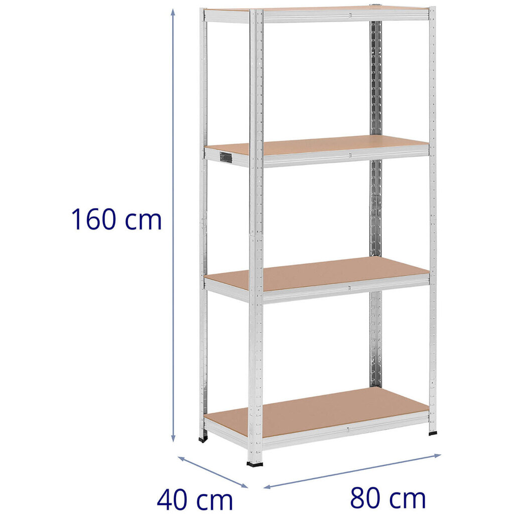 Metāla plaukts 4 plaukti 320 kg 80 x 40 x 160 cm pelēks 2 gab. cena un informācija | Saimniecības plaukti | 220.lv