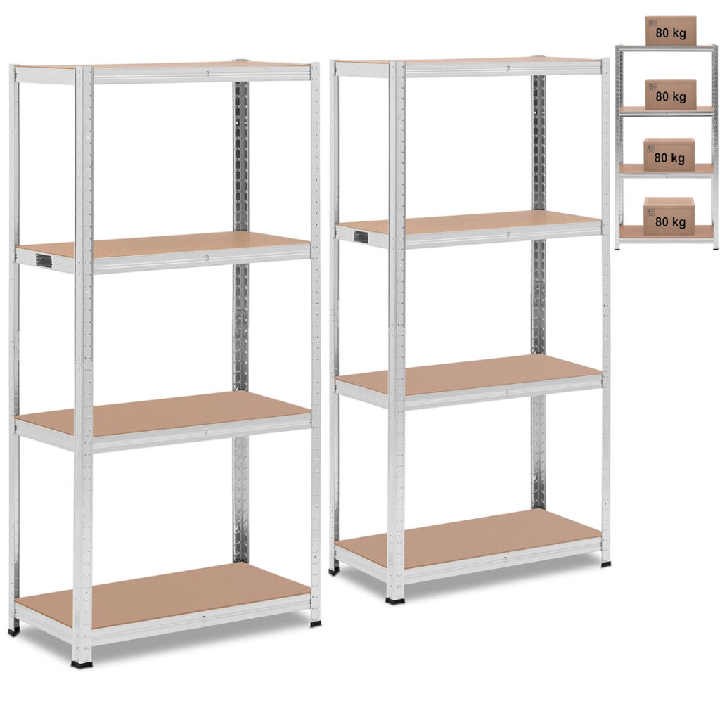 Metāla plaukts 4 plaukti 320 kg 80 x 40 x 160 cm pelēks 2 gab. цена и информация | Saimniecības plaukti | 220.lv